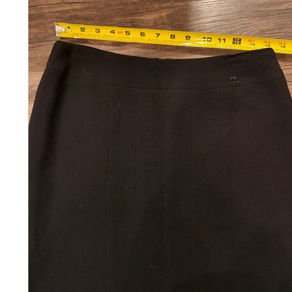 Chanel Tweed Black Wool Silk Lined Pencil Skirt Vintage Size 38 P21856